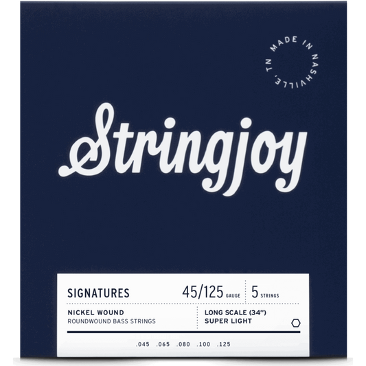 Stringjoy Super Light Gauge (45-125) 5 String Long Scale Nickel Wound Bass Guitar Strings