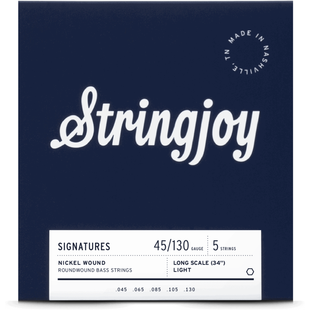 Stringjoy Light Gauge (45-130) 5 String Long Scale Nickel Wound Bass Guitar Strings