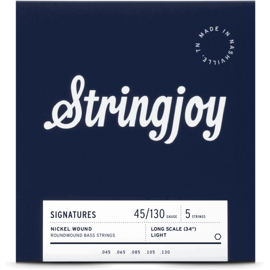 Stringjoy Light Gauge (45-130) 5 String Long Scale Nickel Wound Bass Guitar Strings