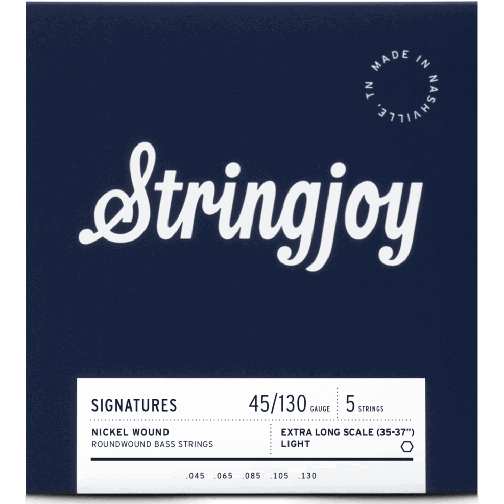 Stringjoy Light Gauge (45-130) 5 String Extra Long Scale Nickel Wound Bass Guitar Strings