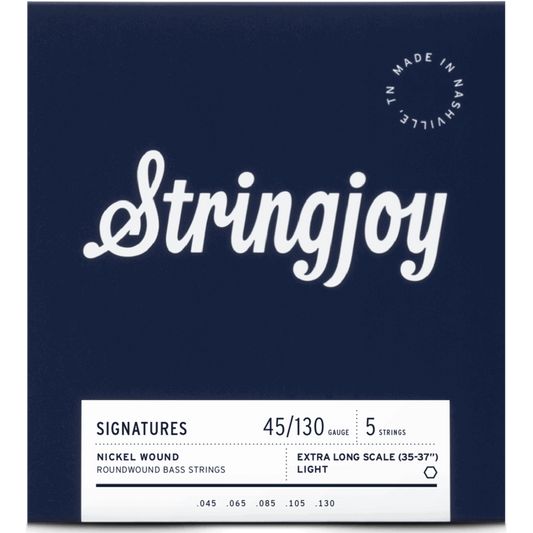 Stringjoy Light Gauge (45-130) 5 String Extra Long Scale Nickel Wound Bass Guitar Strings