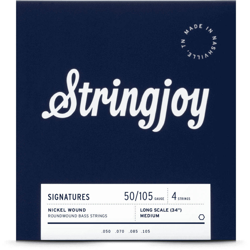 Stringjoy Medium Gauge (50-105) 4 String Long Scale Nickel Wound Bass Guitar Strings