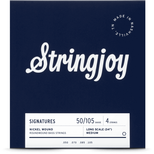 Stringjoy Medium Gauge (50-105) 4 String Long Scale Nickel Wound Bass Guitar Strings