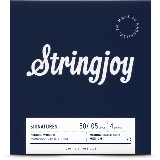 Stringjoy Medium Gauge (50-105) 4 String Medium Scale Nickel Wound Bass Guitar Strings