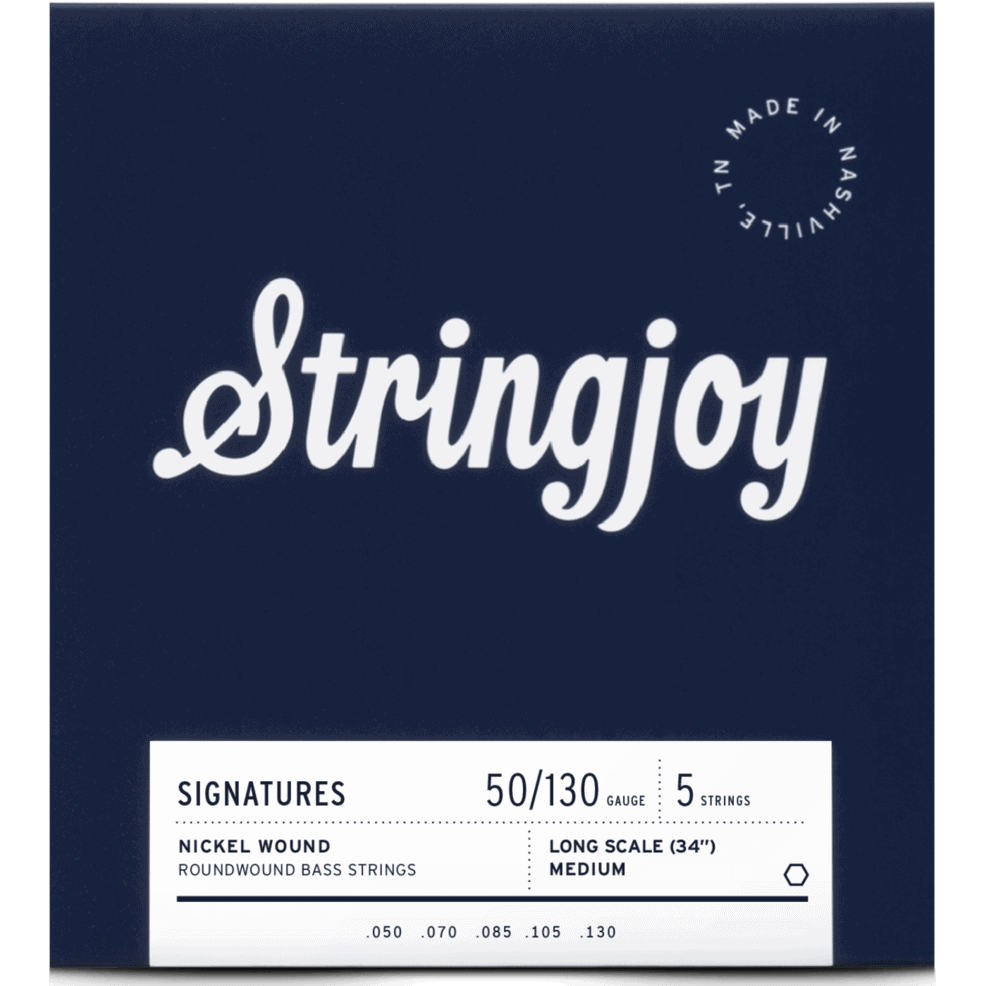 Stringjoy Medium Gauge (50-130) 5 String Long Scale Nickel Wound Bass Guitar Strings