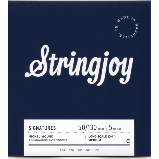 Stringjoy Medium Gauge (50-130) 5 String Long Scale Nickel Wound Bass Guitar Strings