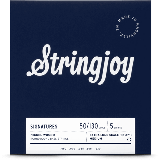 Stringjoy Medium Gauge (50-130) 5 String Extra Long Scale Nickel Wound Bass Guitar Strings