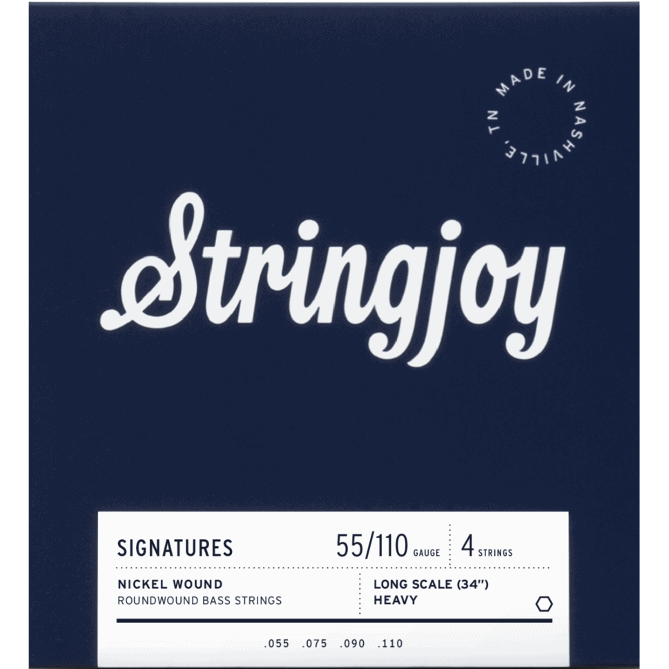 Stringjoy Heavy Gauge (55-110) 4 String Long Scale Nickel Wound Bass Guitar Strings