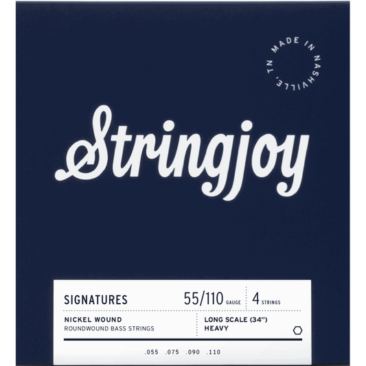 Stringjoy Heavy Gauge (55-110) 4 String Long Scale Nickel Wound Bass Guitar Strings