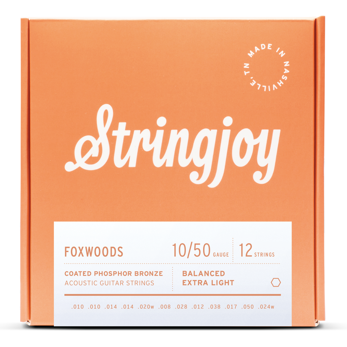 Stringjoy Foxwoods | 12 String Extra Light Gauge (10-50) Coated Phosphor Bronze Acoustic Guitar Strings