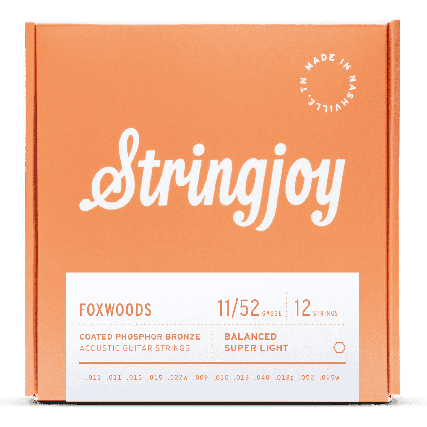 Stringjoy Foxwoods | 12 String Super Light Gauge (11-52) Coated Phosphor Bronze Acoustic Guitar Strings