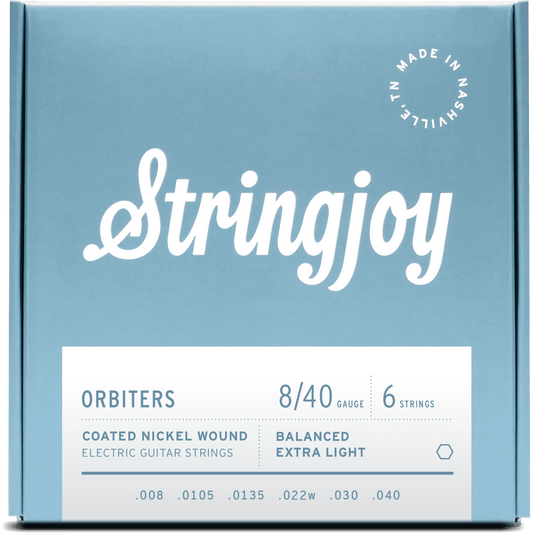 Stringjoy Orbiters | Balanced Extra Light Gauge (8-40) Coated Nickel Wound Electric Guitar Strings