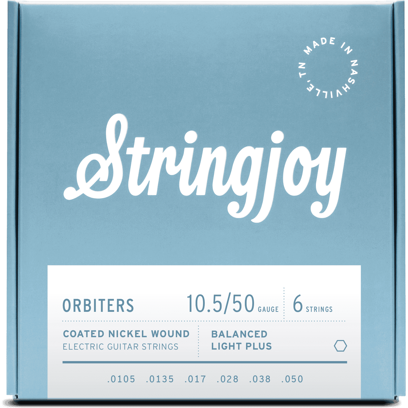 Stringjoy Orbiters | Balanced Light Plus Gauge (10.5-50) Coated Nickel Wound Electric Guitar Strings