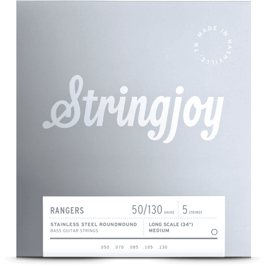 Stringjoy Rangers | Medium Gauge (50-130) 5 String Long Scale Stainless Steel Bass Guitar Strings