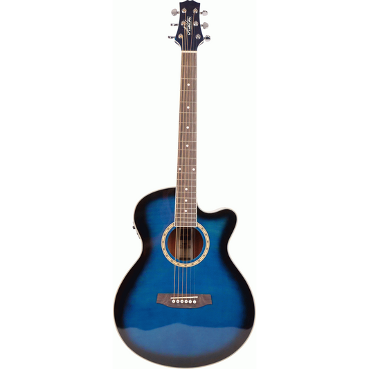 Ashton SL29CEQTBB Slimline Acoustic Guitar with Cutaway, Pickup & EQ (Transparent Blue Burst)