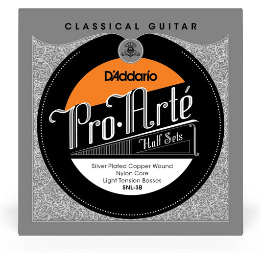 D'Addario SNL-3B Pro-Arte Silver Plated Copper on Nylon Core Classical Guitar Half Set, Light Tension