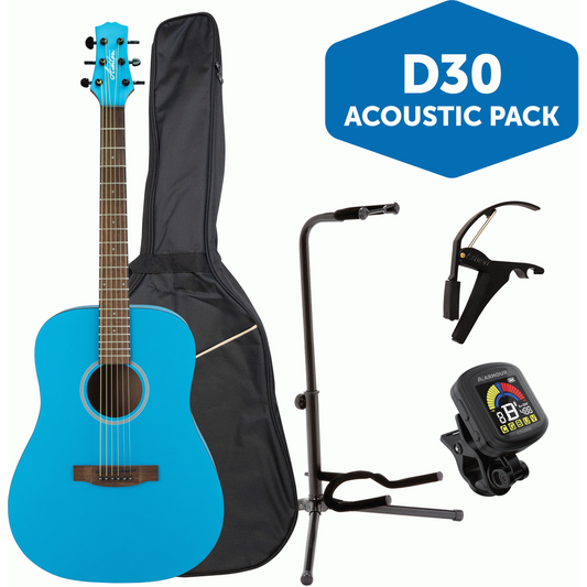 Ashton SPD30BLS Dreadnought Acoustic Guitar Pack w/ Gig Bag, Capo, Stand & Tuner (Blue Sky)