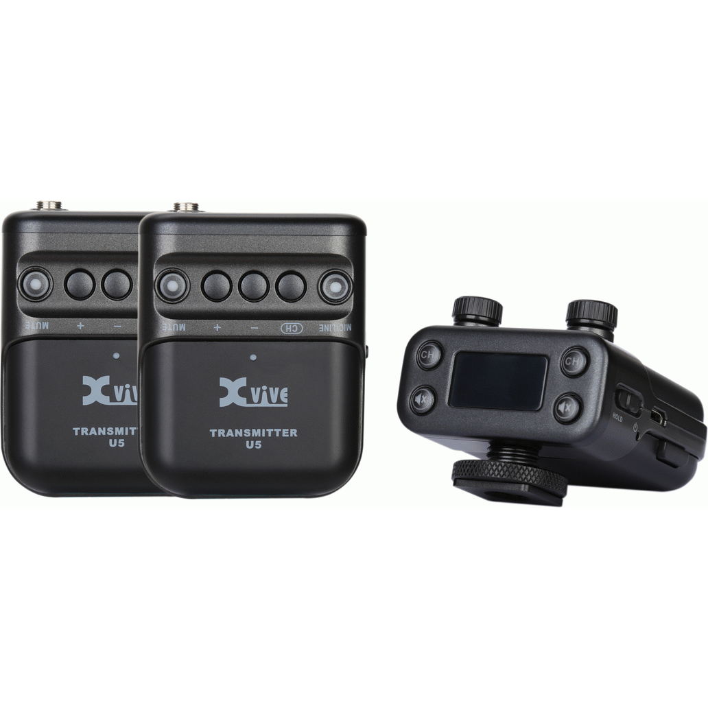 XVIVE U5 Camera-Mounted Wireless Audio for Video System - Two Transmitters One Receiver