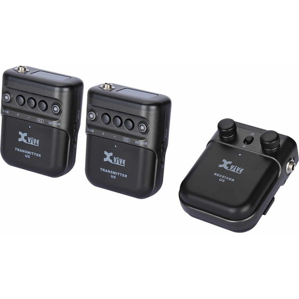 XVIVE U5 Camera-Mounted Wireless Audio for Video System - Two Transmitters One Receiver