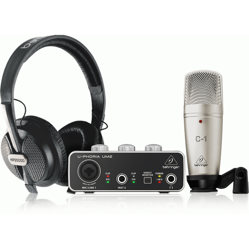 Behringer U-PHORIA STUDIO Recording Bundle w/ USB Audio Interface, Condenser Microphone and Studio Headphones