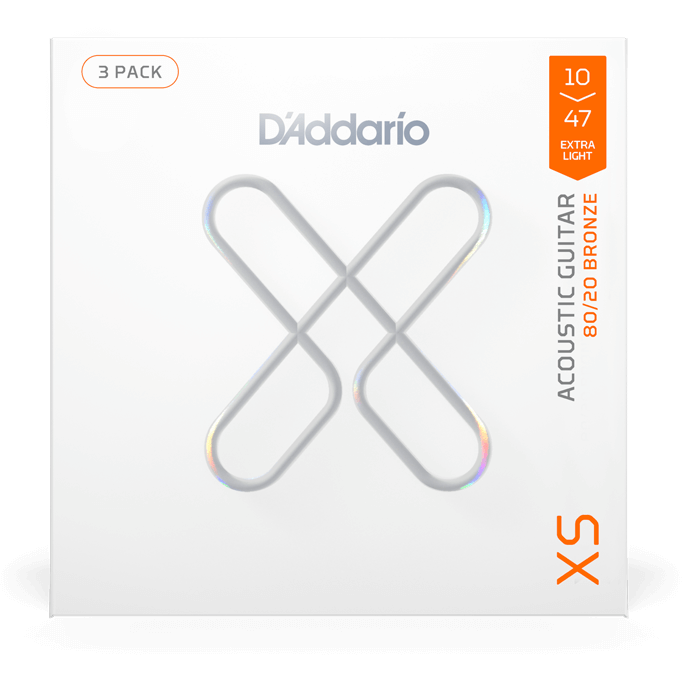 D'Addario XS 80/20 Bronze Coated Acoustic Guitar Strings – Extra Light – 10-47 (3 Pack)