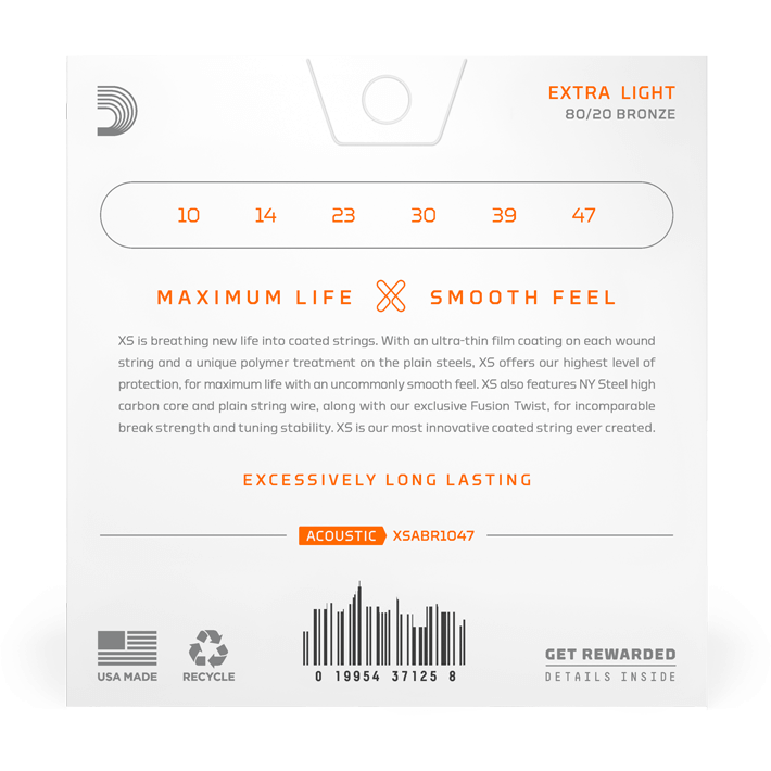 D'Addario XS 80/20 Bronze Coated Acoustic Guitar Strings – Extra Light – 10-47