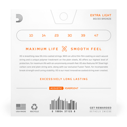 D'Addario XS 80/20 Bronze Coated Acoustic Guitar Strings – Extra Light – 10-47