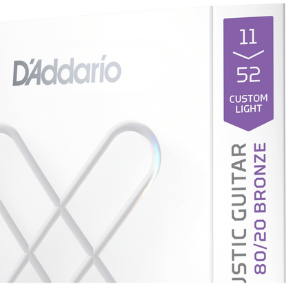 D'Addario XS 80/20 Bronze Coated Acoustic Guitar Strings – Custom Light – 11-52