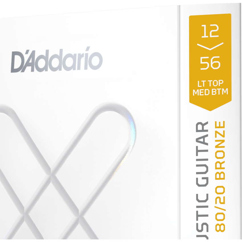 D'Addario XS 80/20 Bronze Coated Acoustic Guitar Strings – Light Top/Medium Bottom – 12-56
