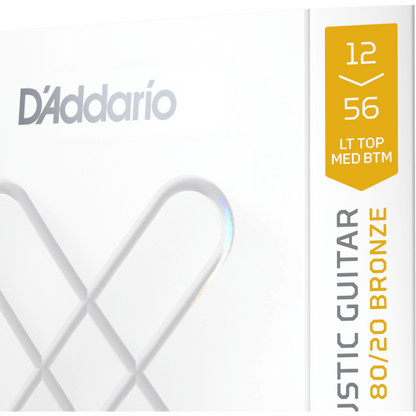 D'Addario XS 80/20 Bronze Coated Acoustic Guitar Strings – Light Top/Medium Bottom – 12-56