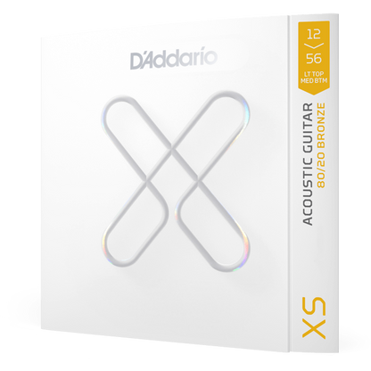 D'Addario XS 80/20 Bronze Coated Acoustic Guitar Strings – Light Top/Medium Bottom – 12-56