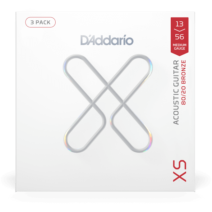 D'Addario XS 80/20 Bronze Coated Acoustic Guitar Strings – Medium – 13-56 (3 Pack)