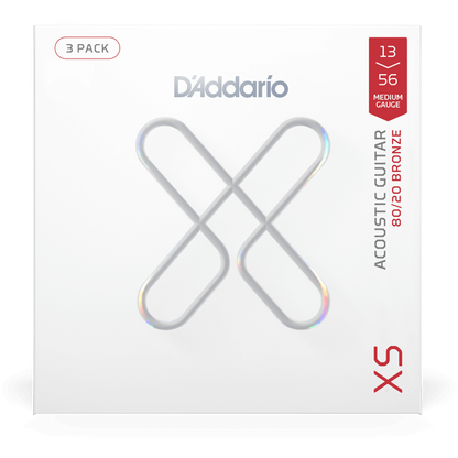 D'Addario XS 80/20 Bronze Coated Acoustic Guitar Strings – Medium – 13-56 (3 Pack)