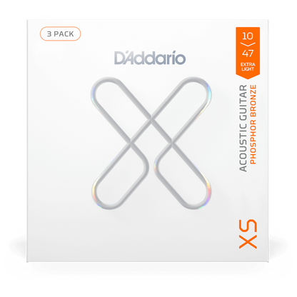 D'Addario XS Phosphor Bronze Coated Acoustic Guitar Strings – Extra Light – 10-47 (3 Pack)