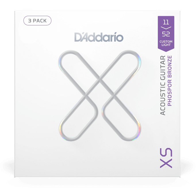 D'Addario XS Phosphor Bronze Coated Acoustic Guitar Strings – Custom Light – 11-52 (3 Pack)