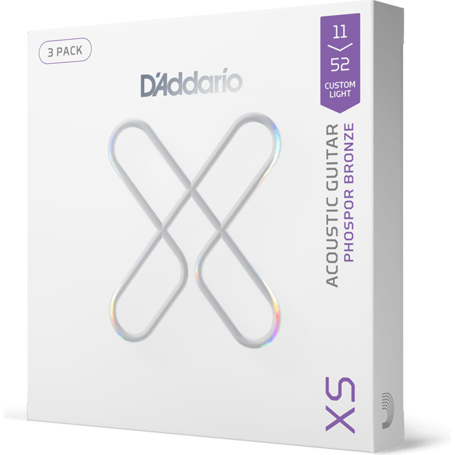 D'Addario XS Phosphor Bronze Coated Acoustic Guitar Strings – Custom Light – 11-52 (3 Pack)
