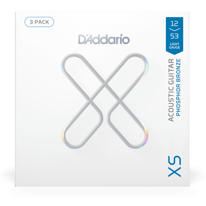 D'Addario XS Phosphor Bronze Coated Acoustic Guitar Strings – Light – 12-53 (3 Pack)