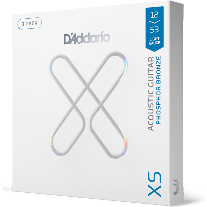 D'Addario XS Phosphor Bronze Coated Acoustic Guitar Strings – Light – 12-53 (3 Pack)