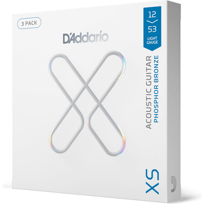 D'Addario XS Phosphor Bronze Coated Acoustic Guitar Strings – Light – 12-53 (3 Pack)