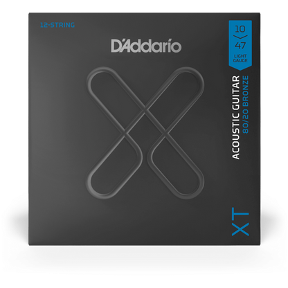 D'Addario XT 80/20 Bronze Acoustic Guitar Strings – 12 String – Light – 10-47