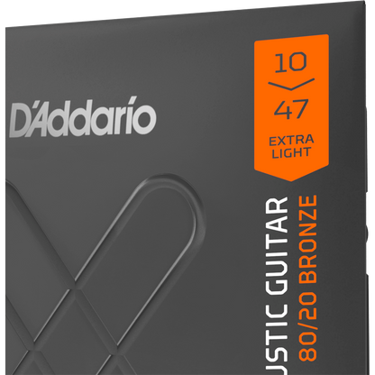 D'Addario XT 80/20 Bronze Acoustic Guitar Strings – Extra Light – 10-47