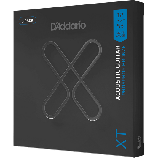 D'Addario XT Phosphor Bronze Acoustic Guitar Strings – Light – 12-53 (3 Pack)