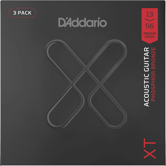 D'Addario XT Phosphor Bronze Acoustic Guitar Strings – Medium – 13-56 (3 Pack)