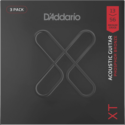 D'Addario XT Phosphor Bronze Acoustic Guitar Strings – Medium – 13-56 (3 Pack)