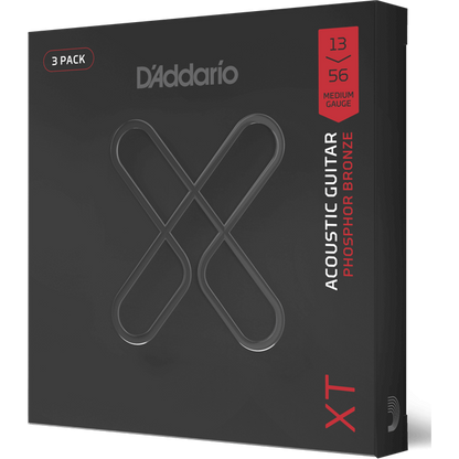 D'Addario XT Phosphor Bronze Acoustic Guitar Strings – Medium – 13-56 (3 Pack)