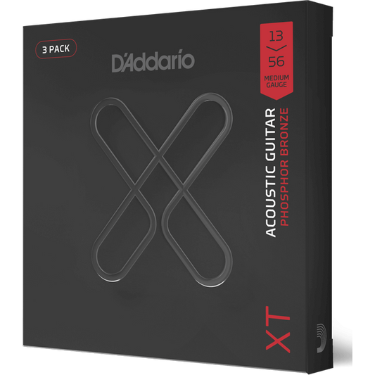 D'Addario XT Phosphor Bronze Acoustic Guitar Strings – Medium – 13-56 (3 Pack)