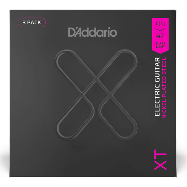 D'Addario XT Electric Nickel-Plated Steel – Super Light – 9-42 (3 Pack)