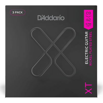 D'Addario XT Electric Nickel-Plated Steel – Super Light – 9-42 (3 Pack)