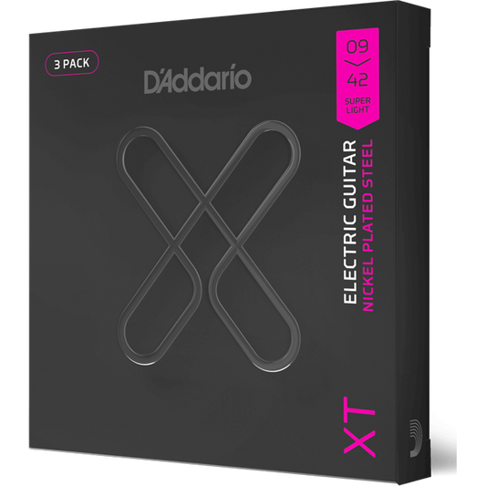 D'Addario XT Electric Nickel-Plated Steel – Super Light – 9-42 (3 Pack)