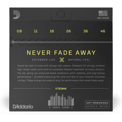 D'Addario XTE0946 XT Electric Nickel Plated Steel Electric Guitar Strings, Super Light Top/Regular Bottom, 09-46